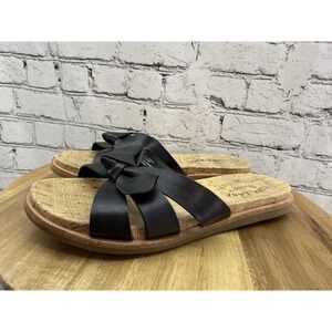 Kork-Ease Black Leather Knot Bow Flip Flop Sandals Women's 7‎